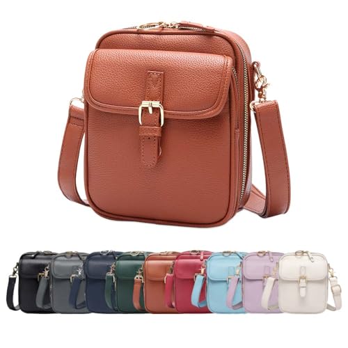 Crossbody Leather Bag,Double Layer Large Capacity Messenger Bag, Retro Faux Leather Built in Purse Anti Theft Bag