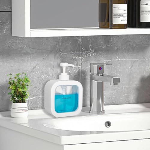 Image of Modern Soap Dispenser for Bathroom and Kitchen Sink, Small Hand Soap Plastic Dish Soap Dispenser with Pump and Labels - White