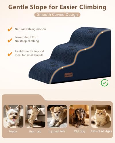 Image of Aodisman Dog Stairs for Small Dogs,3 Step Dog Ramp for Couch,Non-Slip Steps