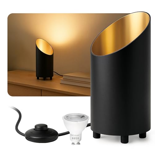 SSC-LUXon Bodenlampe AUREVA Uplight Tischlampe – mit fourSTEP GU10 LED 5W warmweiß dimmbar in 4 Stufen ohne Dimmer – kleine Stehlampe für Wohnzimmer