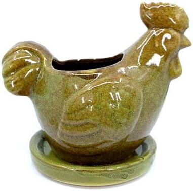 Maceta de pollo, gallo, coloridas flores suculentas para decoración de macetas artificiales para interiores y exteriores, 7 x 6 pulgadas (verde)