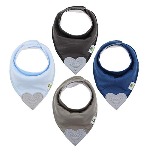 Image of Pickle & Olive Baby Bandana Teething Bibs with Attached Silicone Teether - Set Of 4 -Solid Blues