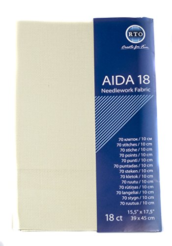 RTO Aida 18 Count, Tessuto in Puro Cotone, Colore: Avorio, Dimensioni: 49 x 45 cm