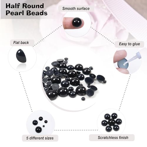 Toaob 1000pcs Half Round Flat Back Black Pearl ABS Resin Cabochons 4 mm 6 mm 8 mm 10 mm 12 mm for DIY Jewellery Making Decoration - Image 3