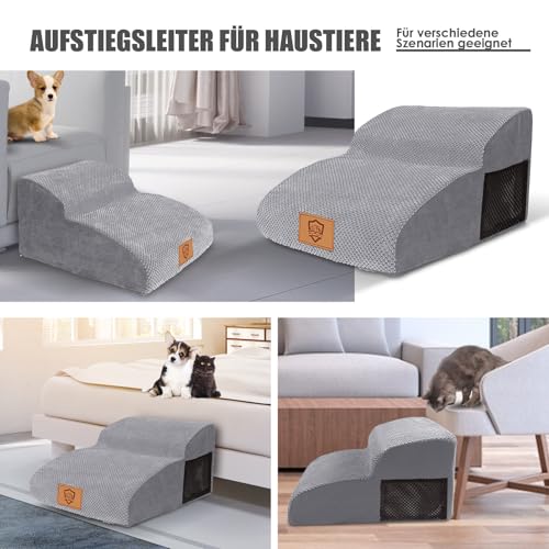 Myiosus Hundetreppe für Kleine Hunde, 2 Stufen Haustiertreppe, wasserdicht Hunde Treppen aus Schwamm, rutschfest Hunderampe für Sofa Bett, Hundetreppe mit Waschbar Bezug, Tragbar Katzentreppe