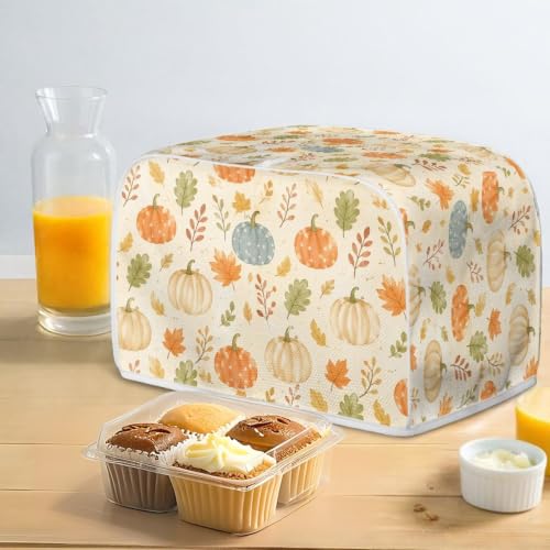 Image of Talayituse Fall Maple Leaf Pumpkin Print Toaster Cover 2 Slice Wide Slot, Lightweight Bread Maker Cover Dust Protection Washable Appliance Bag Autumn Decor, S