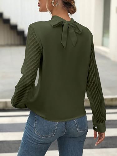 SweatyRocks Women's Mesh Long Sleeve Blouse Criss Cross Tie Neck Pullover Shirt Tops2