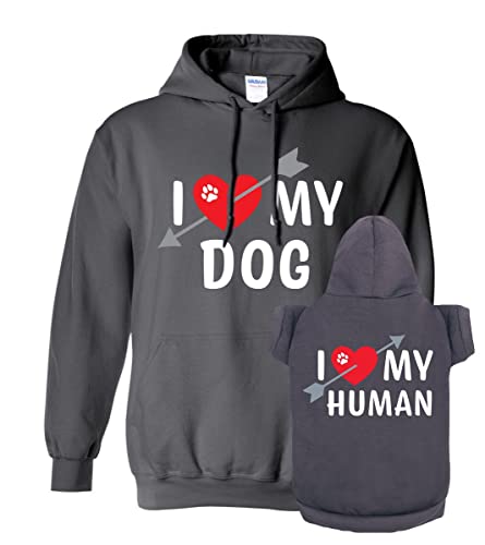 Matching Hoodies for Dogs and Humans - I Heart My Dog I Heart My Human Matching Pet and Owner - Soft Dog Sweatshirt Set - Premium Hoodie is a Great Gift for Christmas, Thanksgiving, Hanukkah