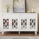 Miroir au design élégant : Chaque porte de meuble à miroir est aussi exquise qu'une œuvre d'art, ce qui augmente non seulement la fonctionnalité du buffet de salle à manger, mais rehausse également sa valeur décorative. Qu'il s'agisse d'une journée bien éclairée ou d'une nuit confortable, elle reflète un charmant effet d'ombre et de lumière, rendant votre environnement domestique plus vivant.