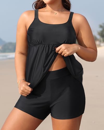 Holipick Plus Size 2 Piece Swimsuit - Women Tankini Bathing Suits Flowy Swim Top with Boy Shorts2