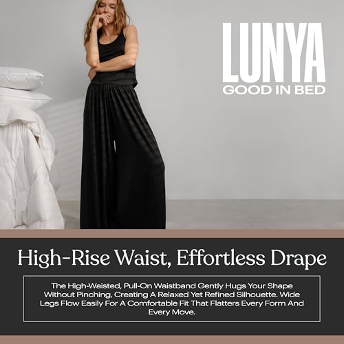 Image of Lunya Organic Pima Wide Leg Cotton Pants for Women - Organic Cotton Palazzo Pants - High Rise Wide Waistband