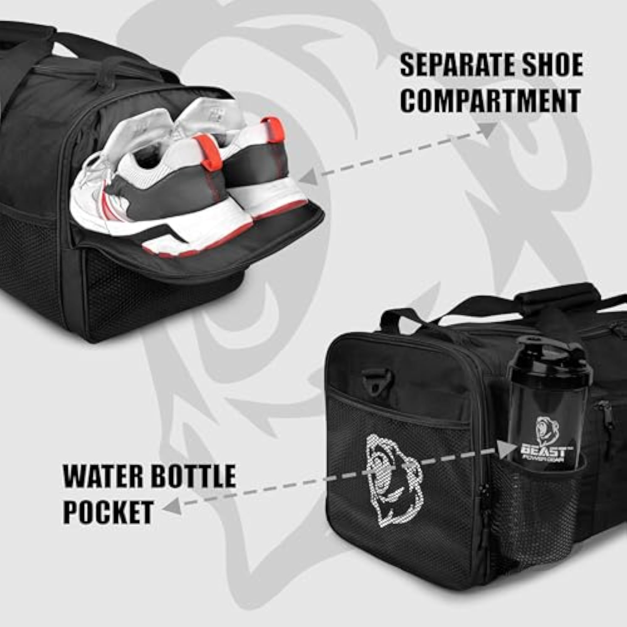 Gym Duffle Bag with Shoe Compartment, Black