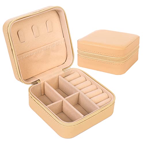 KElofoN Organizador de joyas de viaje, joyero de viaje, caja organizadora de joyas pequeña para niñas y mujeres (1, caqui)