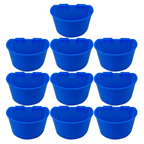 Artibetter Mangeoires en Plastique Bleu pour Alimentation Quotidienne Lot de 10 Facile à Fixer et Nettoyer, Bol Semi-Circulaire pour et Oiseaux en Cage