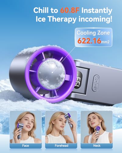 Image of Portable Handheld Fan with Ice Cooler, 199 Speed Personal Fan,5500mAh Rechargeable,20H Cooling Time,20000 RPM Powerful Motor, Summer Essential for Travel /Outdoor /Office, Grey Purple