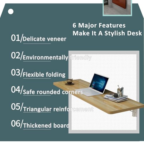 Table pliante murale en bois 70cm - Bureau à abattants flottant et compact - 3