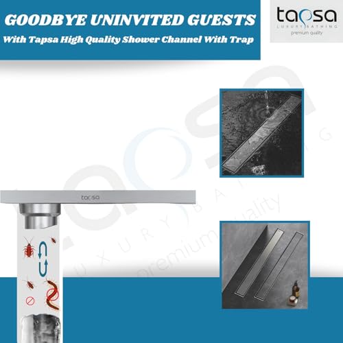 Image of Tapsa Tile Insert Floor Drain | 304 Stainless Steel | Invisible Shower Drain Channel | Shower Drain Channel | Water Drain Channel | with Cockroach Trap. (48X4, SS Matte Tile Insert Floor Drain 20 mm)