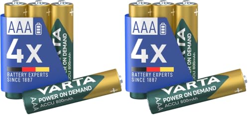 VARTA Batterien AAA, wiederaufladbar, 4 Stück, Power on Demand Recharge Accu, Akku, 800 mAh NI-MH, ohne Memory Effekt, vorgeladen… – Ansicht 1