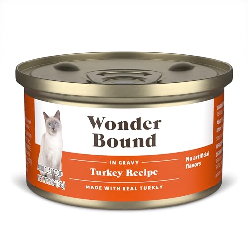 Amazon Brand - Wonder Bound Canned Wet Cat Food (Turkey Recipe in Gravy) No Artificial Flavors Adult Recipe 3 Ounce (Pack of 24)