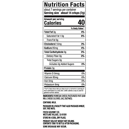 Image of Fresh Gourmet Cheese Crisps 1.76 oz, 100% Real Cheese, Keto Friendly, Great for Snacking and Salad Topper, Parmesan,1.76 Ounce (Pack of 12)