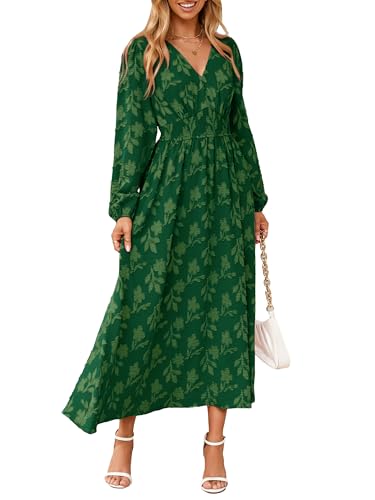 Image of Simplee Womens Boho Floral Long Sleeve Maxi Dress V Neck Empire Waist Fall Wedding Guest Dresses with Pockets
