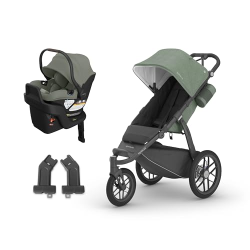 UPPAbaby Travel System – Ridge Stroller + Aria V2 Lightweight Car Seat Combo – Toddler Seat, Rain Shield, Bug Shield, Car Seat, Base with Load Leg + Infant Insert Included – Gwen/Evelyn (Green)