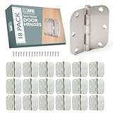 Ilyapa 18 Pack Brushed Nickel Hinges for Doors, 3.5 x 3.5 Inch Interior Satin Nickel Hinges Hardware, for Front Door, 5/8 Inch Radius Corners