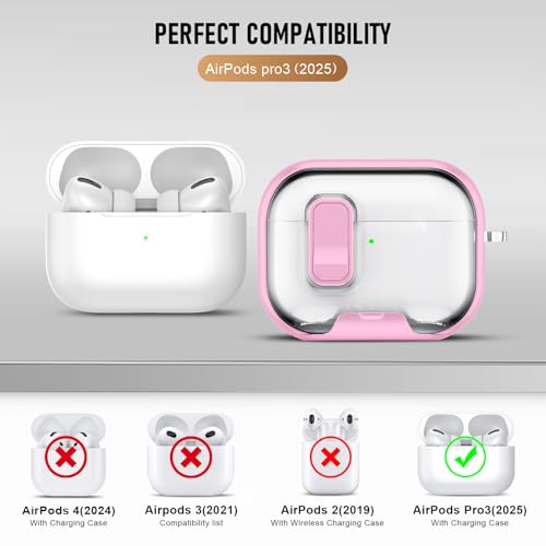 Image of Compatible Airpods Pro 3 Case (2025) with Phone Stand & Cleaner Kit,Print Soft Silicone Lock Clip Apple AirPods Pro 3rd Generation Case, Airpod Pro 3 Cover with Keychain for Women /Girls,Pink