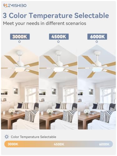 Image of ZMISHIBO 52 inch White Ceiling Fans with Lights and Remote, Indoor /Outdoor Modern Ceiling Fan for Bedroom Living Room Patio, 6 Speed Reversible Quiet DC Motor, 3 CCT, Dual Finish Blades