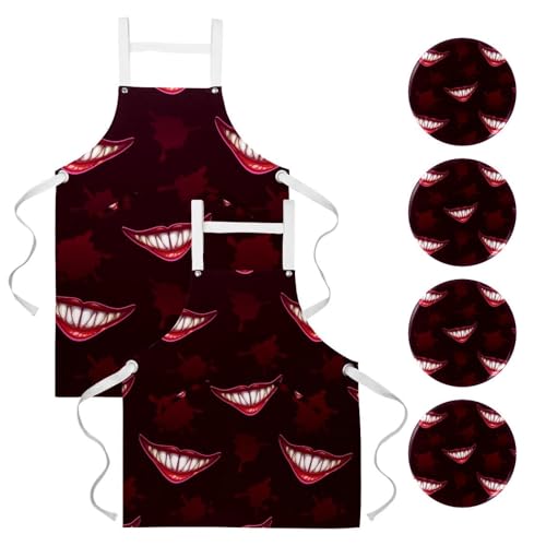 Tablier de cuisine pour pâtisserie et nettoyage lot de 2 avec sourire de vampire