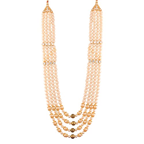 I Jewels 4 Layered Traditional Gold Plated Dulha Moti Mala with S...
