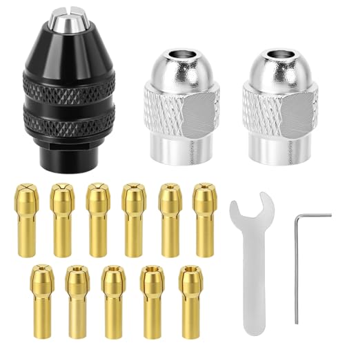 QWORK® 16 Pièces mandrin perceuse, 0,5 mm-3,2 mm mandrin en laiton avec clés de serrage, noix en métal, compatible avec Dremel