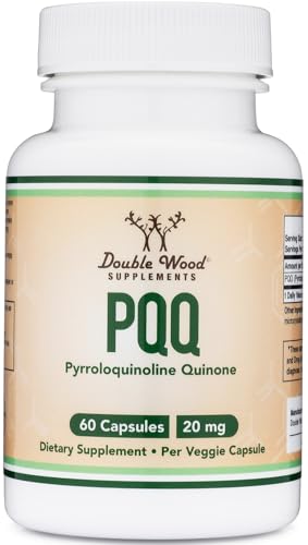 PQQ Supplement - 20mg, 60 Capsules (Pyrroloquinoline Quinone) Promotes Mitochondria ATP Coenzyme Levels, Energy Optimizer and Sleep Quality Support by Double Wood Supplements
