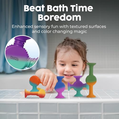 Image of BUNMO Bath Toys Suction - Connect, Build, Create - Bath Toys - Hours of Fun & Creativity - Fine Motor Skills - Stimulating Sensory Toys - Non-Mouthable Toy 3+ - Color Changing 10 Pack