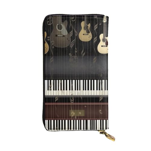 Guitar Piano Pattern Wallet for Men Women Long Purse Leather Clutch Large Business Handbag Travel Phone Holder Credit Card Holder Money Case with Zipper Leather Wallets Gift