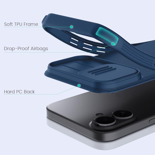 Image of Nillkin for iPhone 17 Case with Slide Camera Cover, Thin Slim Fit, Shockproof Protective, Protector Privacy, Phone Case iPhone 17 Camera Lens Protector 6.3 inch, Blue
