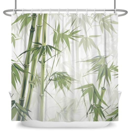 DASHAN Green Bamboo Shower Curtain Japanese Asian Shower Curtains for