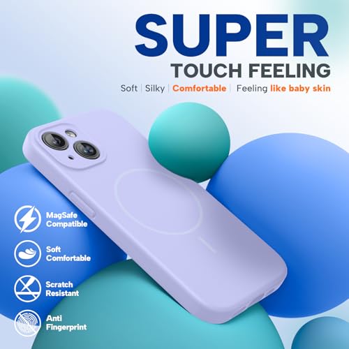 Image of Miracase Magnetic for iPhone 15 Plus Case, [Soft Anti-Scratch Microfiber Lining], Compatible with MagSafe, Liquid Silicone Shockproof Drop Protection Phone Case for 15 Plus, Light Purple