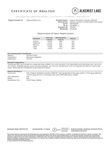 Nature Restore USDA Certified Organic Freeze Dried Strawberry Powder, 8 Ounces, Non GMO, Gluten Free, Vegan