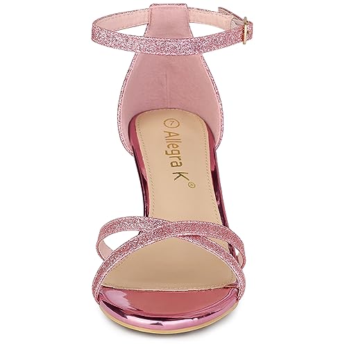 Allegra K Allegra K Women's Glitter Ankle Straps Stiletto Clear Heels Pink Sandals 8 M US