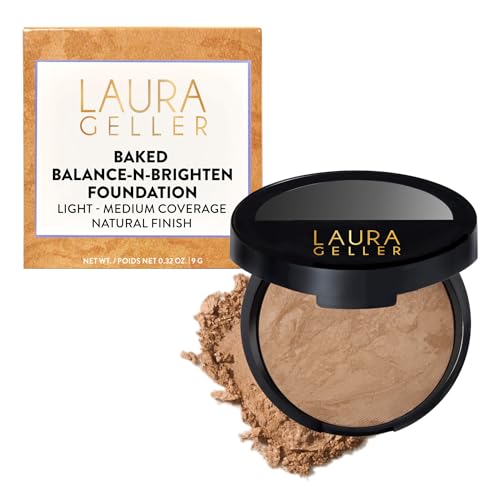 LAURA GELLER NEW YORK Award-Winning Baked Balance-n-Brighten Color Correcting Powder Foundation - Golden Medium - Buildable Light to Medium Coverage - Demi-Matte Natural Finish