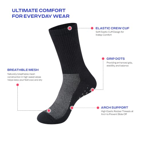 Image of CoolMate Mens Grip Socks, Non-Slip Mens Crew Socks for Hospital Elderly