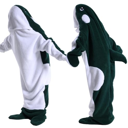 Deserthome Wearable Shark Blanket Onesie for Adult Hoodie, Super Soft Comfortable Shark Costume, Dark Green Whale M