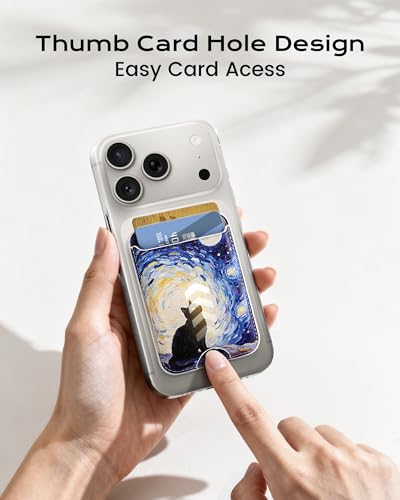 Image of Magnetic Mag-safe Wallet Cell Phone Card Holder for Phone Case with Mag-Safe, Stronger Magnetic RFID Leather Stick on Phone Wallet Compatible with iPhone 17 /16 /15 /14 /13 /12 Series, Midnight Cat Color