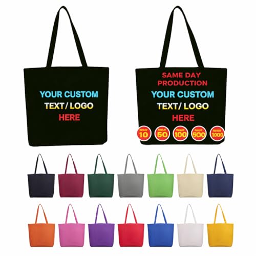 4SignsPlus Custom Tote Bags 10100 Pack Personalized Reusable Shopping Bags with Handles 14.25 W x 15 H x 5 Bottom Gusset Lightweight Promotional Tote Bags with Logo or Text for Everyday Use