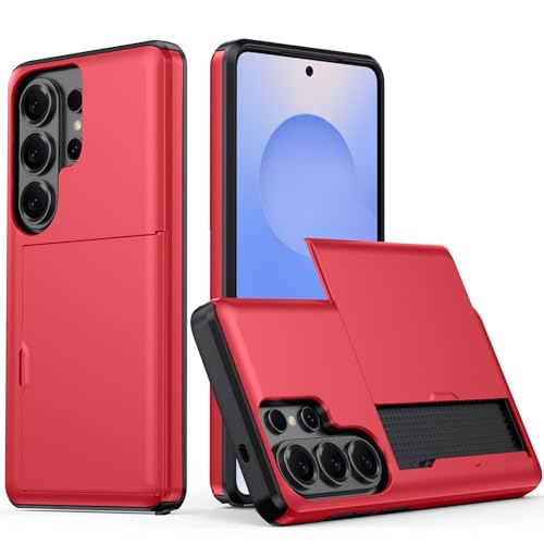 Coque Samsung S26 Ultra antichoc rouge pour voyager léger avec porte-cartes portefeuille
