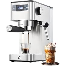 Compact 20 Bar Espresso Machine Stainless Steel with Steam Milk Frother and Removable Water Tank for Perfect Cappuccino and Latte