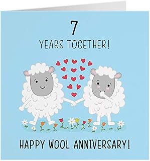 Hunts England 7th Wedding Anniversary Card - Wool Anniversary - Iconic Collection - Standard - 148 x 148 mm