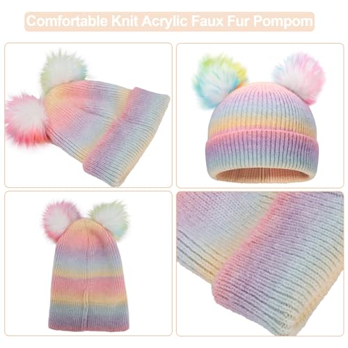 ACTLATI Kids Winter Knitted Beanie Hat Colorful Pompom Ears Ski Hat for Boy Girl(Ages 7-12)4
