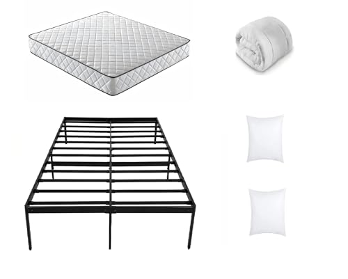 IZTOSS Matelas 2 Personnes140x190CM avec 2xOreillers et Couette et Cadre de lit en Metal,Epaisseur 14CM